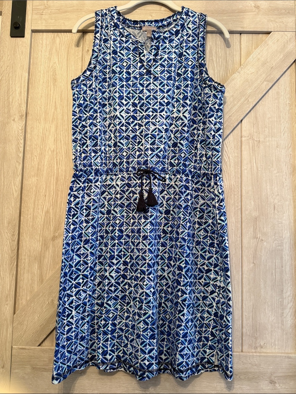 Talbots Blue and White Sleeveless Midi Dress